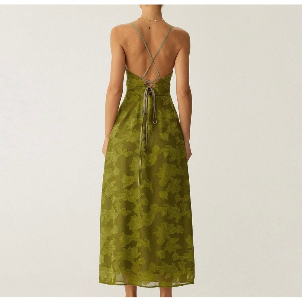 Rihoas Green Floral Ruched Backless Slip Maxi Dress Size Small NWT